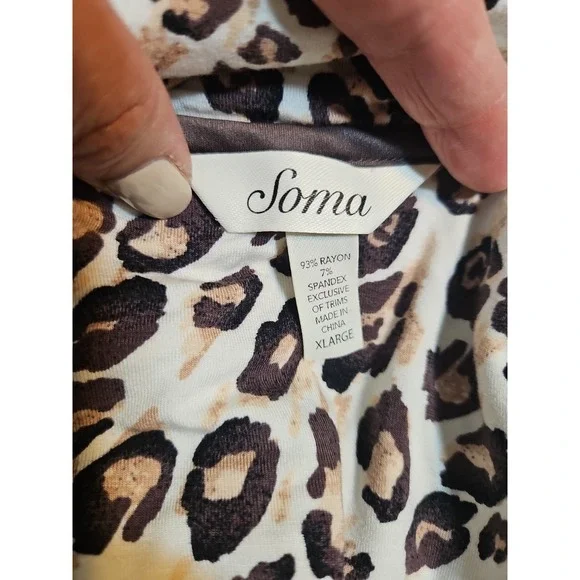 Soma Brown Animal Print Pajama Top Short Sleeve Lace Trim SZ M - Picture 7 of 7